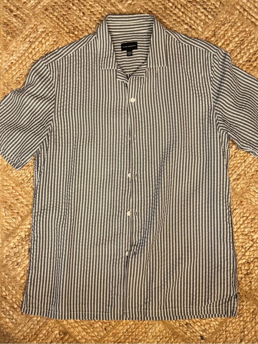 Club Monaco Striped Lyocell Camp-Collar Shirt – Blue & White, Size S